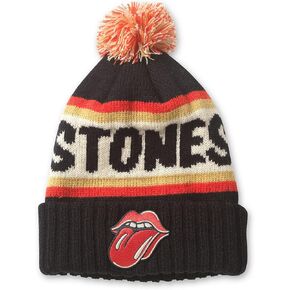 AMERICAN NEEDLE Rolling Stones Pillow Line Knit Beanie, Black/Ivory/Red (23012A-RLSTONE-BLIR)