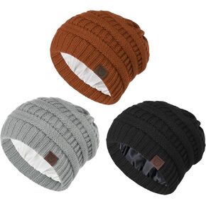 Durio Satin Lined Beanie for Women Warm Winter Hats Slik Lined Beanie Hat for Women Knit Winter Beanie
