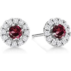 Gem Stone King 14K White Gold 3.5MM Round Gemstone Birthstone and White Lab Grown Diamond Halo Earrings | Center Stone: 3.5MM | Gold Earrings for Women