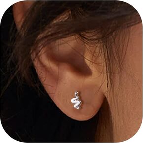 925 Sterling Silver Flat Back Studs Screw Back Earrings White Gold Plated CZ Heart Cross Lightning Snake Butterfly Tragus Helix Nap Flatback Stud Earrings Piercing Earring for Women