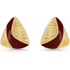 Gold Red Burgundy Enamel Triangle Stud Irregular Statement Earrings for Women, Bold Geometric Handmade Charm Trendy Bohemian Jewelry Gifts, Unique Baroque Summer Beach Fashion Earrings Accessories, Vintage Nickle Free Huggies Earrings.