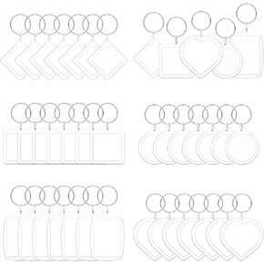Keadic 40 Pcs Acrylic Photo Frame Keyring Assortment Set, Personalized Clear Blank Photo keychain Holder, Heart, Rectangle, Round, Square, Rhombus Picture Keychains as Gift,Suit for Artwork