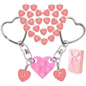 Valentines Day Gifts for Her Him, Personalized Brick Matching Heart Keychains, Gifts for Couple Boyfriend Girlfriend