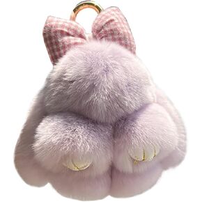 Soft Plush Bunny Fluffy Rabbit Keychain Bow Plush Bunny Key Rings Faux Fur Keyring Pompom Keychain Decoration