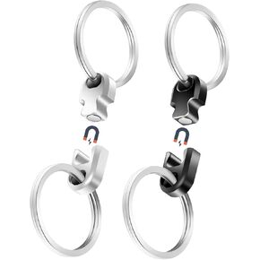 2Pack Aluminum Magnetic Quick Release Keychain, Detachable & Portable Key Holder for Bags, Purses & Belts, Silver＆Black (Round Corner)
