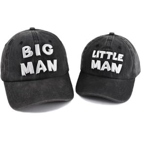 2 PCS Big Man and Little Man Matching Hats, Adjustable 3D Embroidered Cotton Dad and Son Baseball Caps