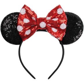 Glitter Murine Ears Headbands for Party Favors and Trips Adult Headband Murine Costume Red Bow for Girls Boys Birthday