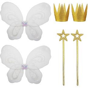 6Pcs Fairy Wings Costumes Dress up Set Butterfly Wings Crown and Star Wand Accessories Halloween 22 Inch Fairy Wings