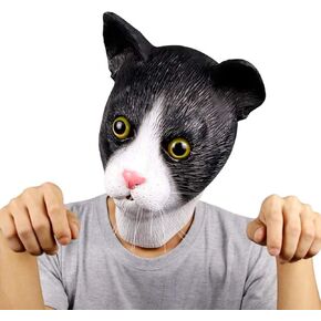 MOLEZU Cat Head Mask for Adult, Halloween Novelty Cat Mask Costume for Masquerade Cosplay Party