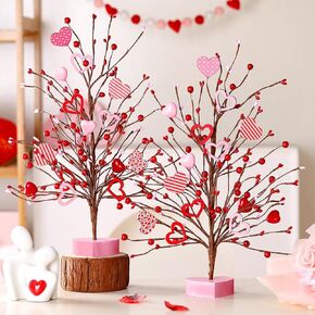Giegxin 2 Pak Valentines Day Heart Table Tree Decors Valentines Love Berries Hearts Tree Decorations Artificial Valentines Tree Tabletop Valentines Heart Berries Table Centerpiece(Classic Style)
