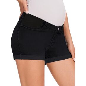 fitglam Women's Maternity Jean Shorts Under Belly Maternity Lounge Denim Shorts Pregnancy Comfy Clothes with Elastic Panel