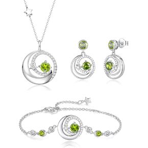 FANCIME Moon Star Jewelry set, August Birthstone Necklace Bracelet 925 Sterling Silver Peridot Pendant Green Earrings Fine Jewelry Anniversary Birthday Gifts for Her Mom