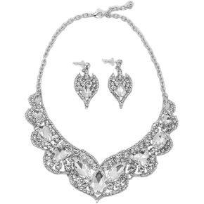 Custom Women's Fashion Jewelry Set Royatly Rhinestone Crystal Statement Rib Necklace Teardrop Dangle Earrings