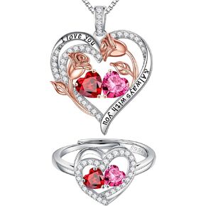 Iefil Double Birthstone Ring and Double Birthstone Necklace Set