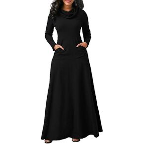 SEMATOMALA Women's Turtleneck Cowl Neck Long Sleeve Floore Length A Line Swing Long Dress Tunic Shirt Sweatshirts Halloween