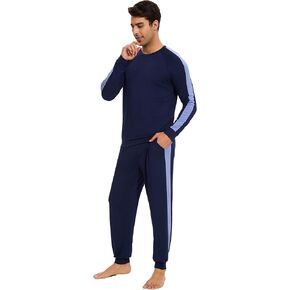 Bamboo Viscose Men's Pajama Sets Soft Long Sleeve Loungewear Set with Pockets