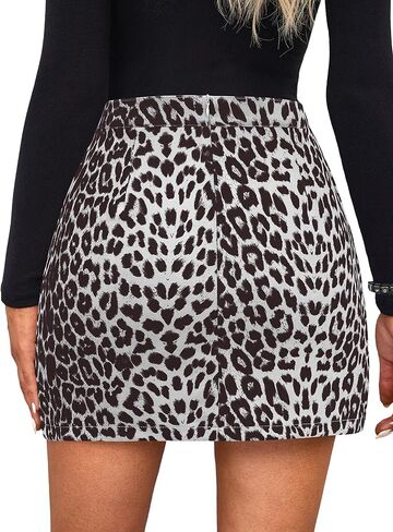 Ezcosplay Womens Leopard Animal Print Faux Suede A Line Mini Skirt Sexy High Waisted Bodycon Short Skirts in Kuwait