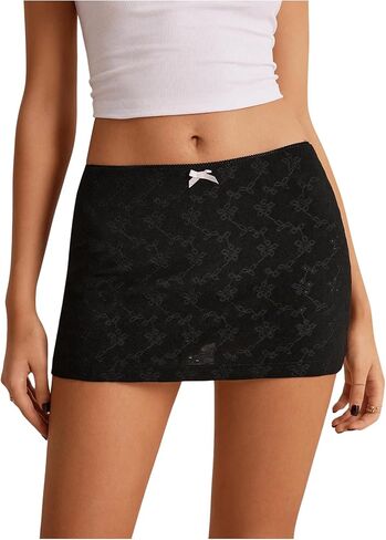 GORGLITTER Women's Floral Bodycon Mesh Mini Skirts Bow Low Waisted Short Skirts in Saudi Arabia
