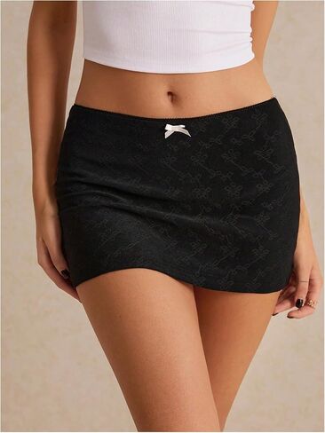 GORGLITTER Women's Floral Bodycon Mesh Mini Skirts Bow Low Waisted Short Skirts in Saudi Arabia