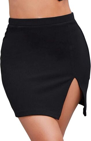 LYANER Women's Sexy Slit Slit Hem Stretchy Waist Bodycon Short Skirts in Saudi Arabia