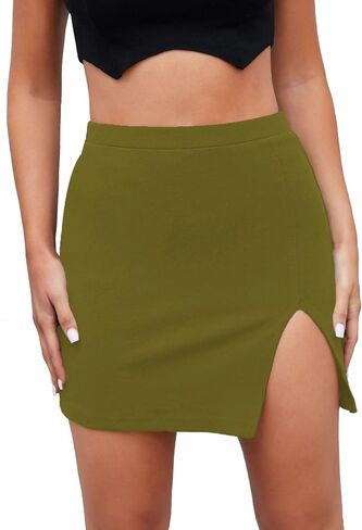 LYANER Women's Sexy Slit Slit Hem Stretchy Waist Bodycon Short Skirts in Saudi Arabia