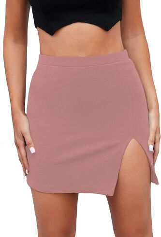 LYANER Women's Sexy Slit Slit Hem Stretchy Waist Bodycon Short Skirts in Saudi Arabia