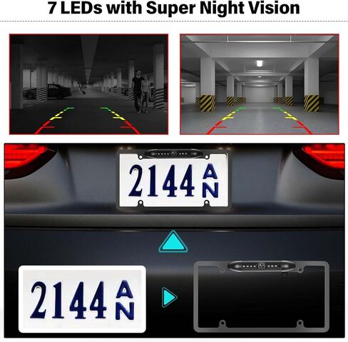 UNITOPSCI كاميرا احتياطية للسيارة، لوحة ترخيص HD كاميرا الرؤية الخلفية مع أضواء LED كاميرا خلفية، رؤية ليلية، زاوية رؤية واسعة، كاميرا عكسية مقاومة للماء للسيارات والشاحنات SUV بيك اب، تدعم AHD 720P/1080P in Kuwait