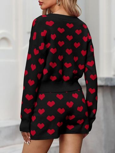 طقم سترة نسائية لعيد الحب من Tankaneo سترة قصيرة بأكمام طويلة وسروال قصير مكون من قطعتين in Kuwait