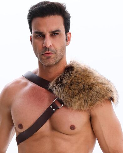 LA CARRIE Viking Faux Leather Single Pauldron Shoulder Armor Harness Men Medieval Guards Warrior Costume LARP Accessory in Kuwait
