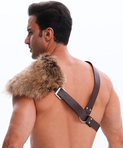 LA CARRIE Viking Faux Leather Single Pauldron Shoulder Armor Harness Men Medieval Guards Warrior Costume LARP Accessory in Kuwait