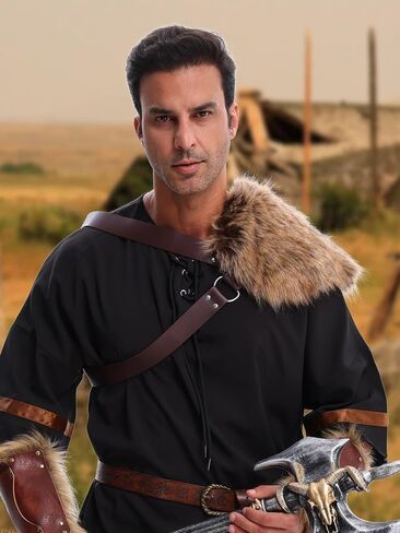 LA CARRIE Viking Faux Leather Single Pauldron Shoulder Armor Harness Men Medieval Guards Warrior Costume LARP Accessory in Kuwait