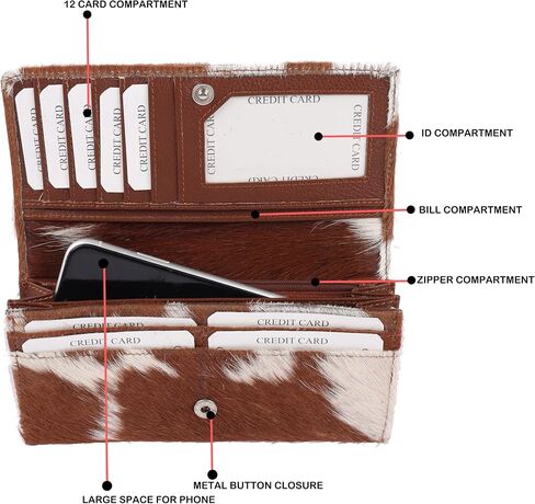 Mesa Luna Hair-On Cowhide Leather Women Clutch Wallet/Hair-On Cowhide Leather Women Purse in Saudi Arabia