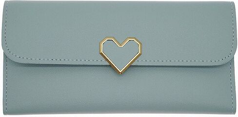 CB Women's Wallet Heart-Shaped Metal Badge Clutch Synthetic Leather Bifold Card Purse Holder Organizer, Large, Sky Gray in Saudi Arabia
