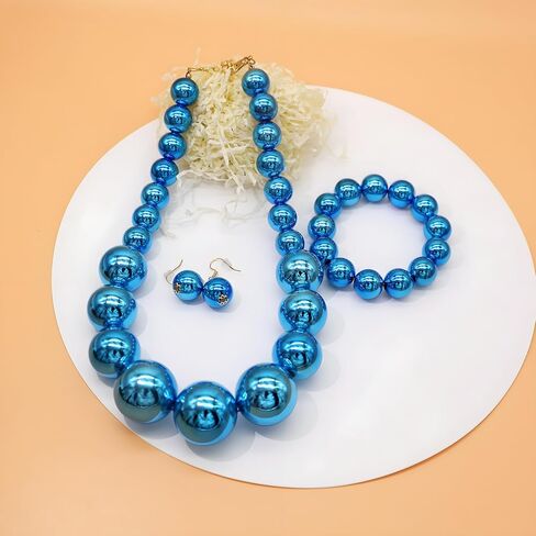Large Big Faux Pearl Necklace for Women Chunky Pearl Necklace and Earrings set 1920s Costume Jewelry set Prom party Wedding in Saudi Arabia