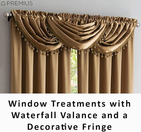 لوحة جيب من الساتان المكسر وستارة شلال مع علاجات نافذة مزخرفة، مجموعة ستائر لمنزلك، تباع جميعها بشكل منفصل (ذهبي، ستارة قصيرة - 48 × 37 بوصة) in Kuwait