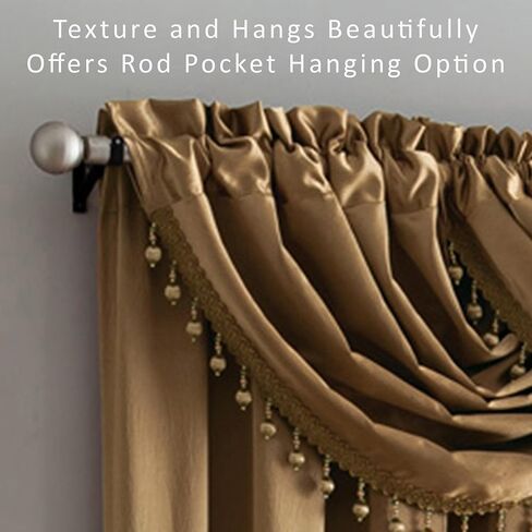 لوحة جيب من الساتان المكسر وستارة شلال مع علاجات نافذة مزخرفة، مجموعة ستائر لمنزلك، تباع جميعها بشكل منفصل (ذهبي، ستارة قصيرة - 48 × 37 بوصة) in Kuwait