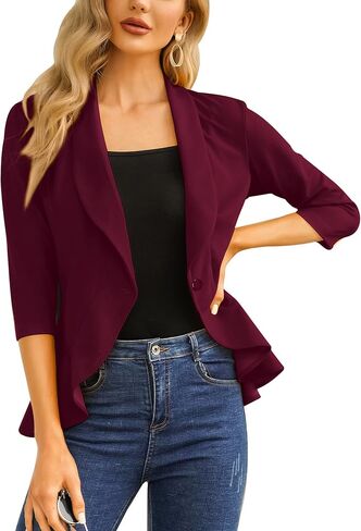 بدلة عمل نسائية صغيرة الحجم من KOJOOIN مفتوحة من الأمام، سترة مكشكشة ناعمة in Kuwait