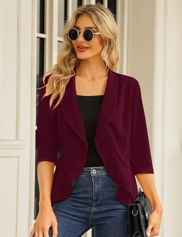 بدلة عمل نسائية صغيرة الحجم من KOJOOIN مفتوحة من الأمام، سترة مكشكشة ناعمة in Kuwait