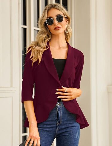 بدلة عمل نسائية صغيرة الحجم من KOJOOIN مفتوحة من الأمام، سترة مكشكشة ناعمة in Kuwait