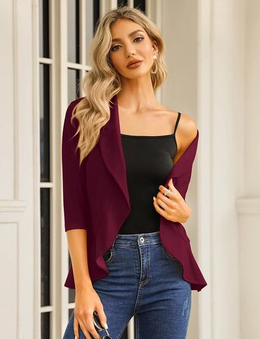 بدلة عمل نسائية صغيرة الحجم من KOJOOIN مفتوحة من الأمام، سترة مكشكشة ناعمة in Kuwait