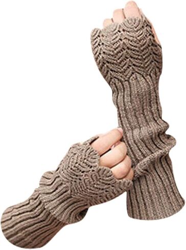 Novawo Women Arm Warmers Fashion Long Fingerless Gloves Knitted Kawaii Warm Gloves in Saudi Arabia