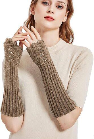 Novawo Women Arm Warmers Fashion Long Fingerless Gloves Knitted Kawaii Warm Gloves in Saudi Arabia