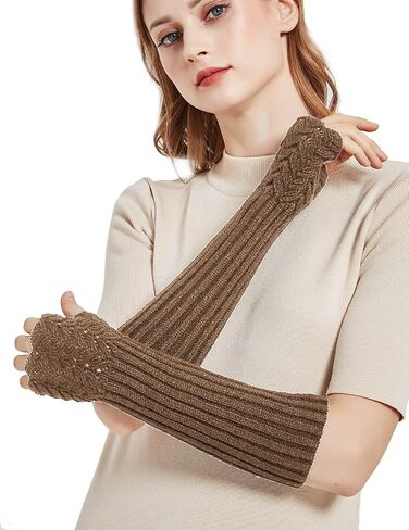 Novawo Women Arm Warmers Fashion Long Fingerless Gloves Knitted Kawaii Warm Gloves in Saudi Arabia