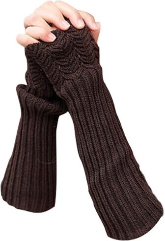 Novawo Women Arm Warmers Fashion Long Fingerless Gloves Knitted Kawaii Warm Gloves in Saudi Arabia