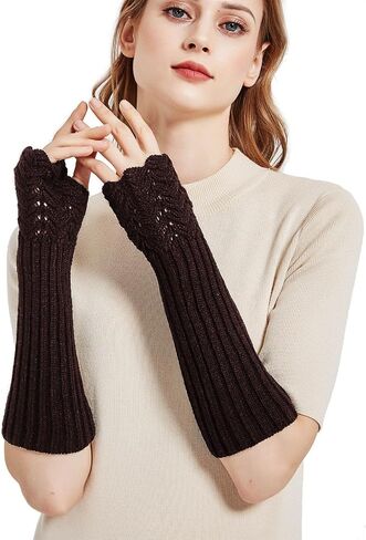 Novawo Women Arm Warmers Fashion Long Fingerless Gloves Knitted Kawaii Warm Gloves in Saudi Arabia