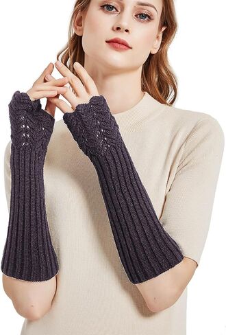 Novawo Women Arm Warmers Fashion Long Fingerless Gloves Knitted Kawaii Warm Gloves in Saudi Arabia