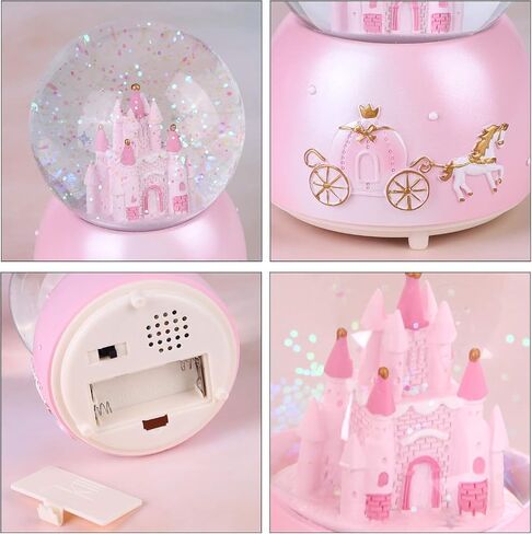 Snow Globe Castle Crystal Musical Ball Automatic Snowfall Rotating Crystal Ball with 7 Color Changing Lights Music Box Castle for Girls Boys Xmas Santa in Saudi Arabia