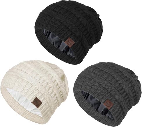 Durio Satin Lined Beanie for Women Warm Winter Hats Slik Lined Beanie Hat for Women Knit Winter Beanie in Saudi Arabia