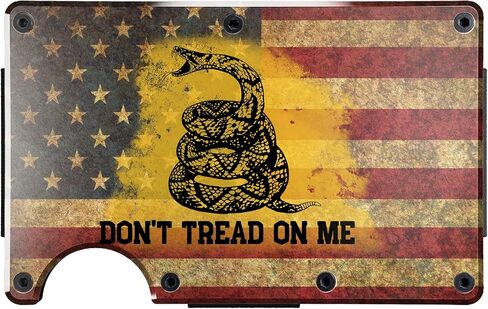 محفظة Dont Tread On Me Gadsden ذات العلم الأمريكي البسيط للرجال - حامل بطاقة الائتمان من الألومنيوم وجيب أمامي ومشبك نقود نحيف وإكسسوارات هدايا للرجال 2A باتريوت in Saudi Arabia