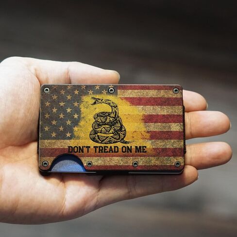 محفظة Dont Tread On Me Gadsden ذات العلم الأمريكي البسيط للرجال - حامل بطاقة الائتمان من الألومنيوم وجيب أمامي ومشبك نقود نحيف وإكسسوارات هدايا للرجال 2A باتريوت in Saudi Arabia